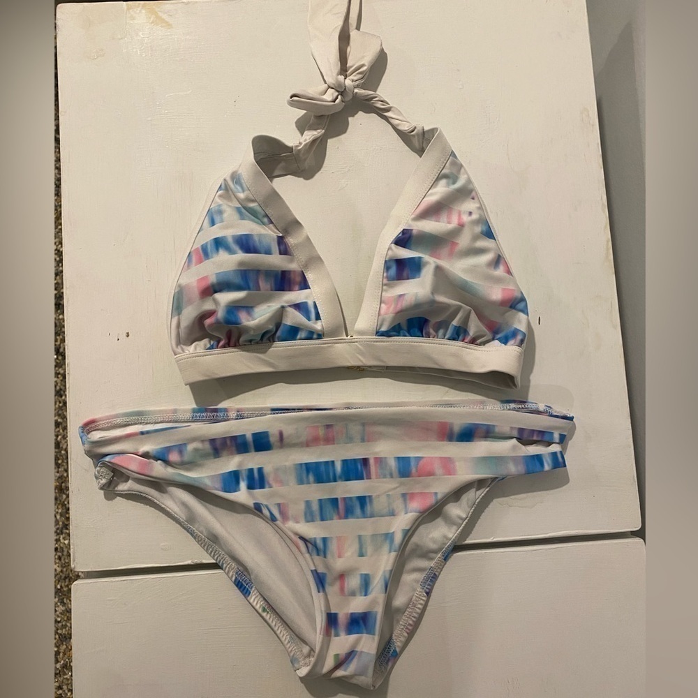 {Gianni Bini} rainbow stripe halter bikini set